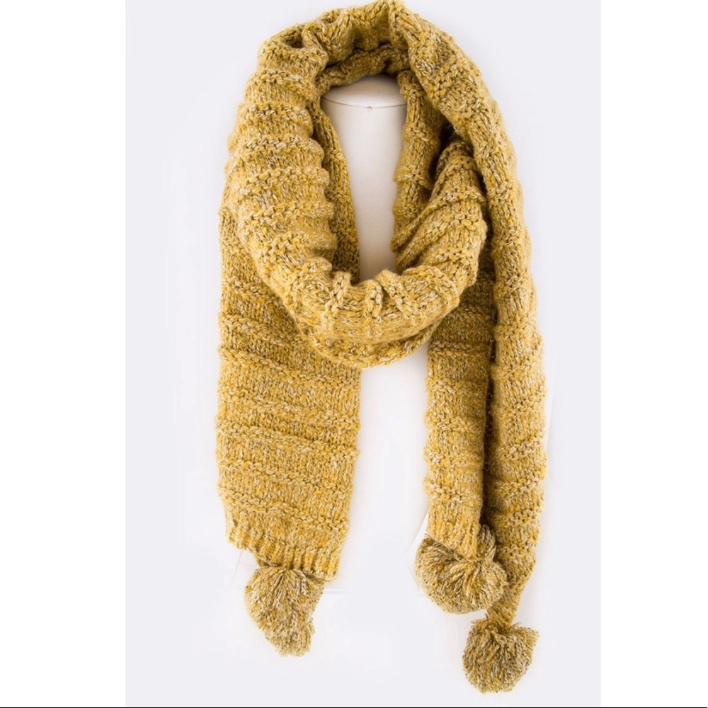 Mustard yellow pom pom scarf